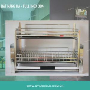 Giá Bát Đĩa Di Dộng nâng hạ, nan dẹt full inox 304 (SGHA 700/800/900)