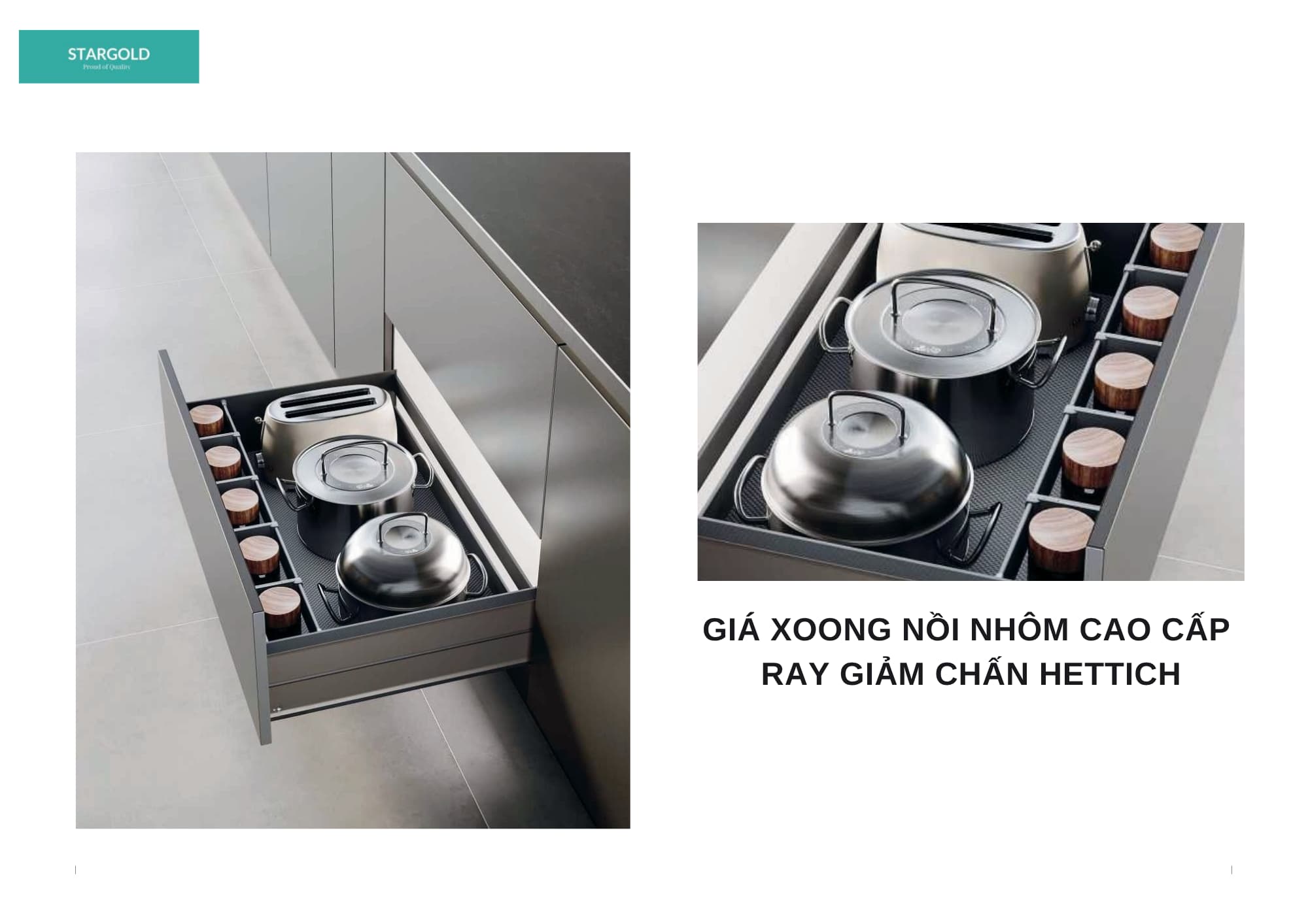 giá xoong nồi nhôm ray hettich