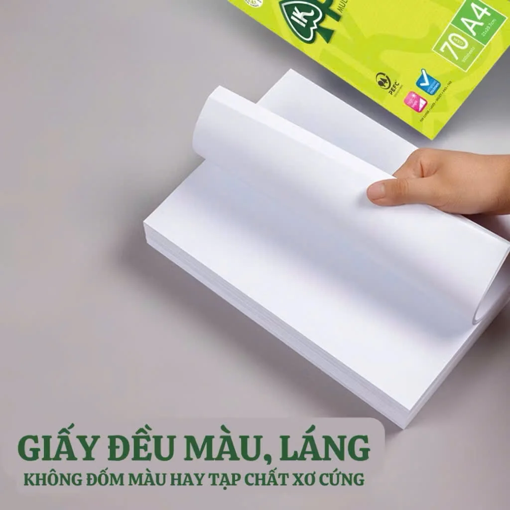 1 Ream 500 Tờ Giấy in văn phòng IK Plus 70gsm/80gsm Khổ A4/A5-Giấy In Trắng Mịn, In 2 Mặt Không Kẹt