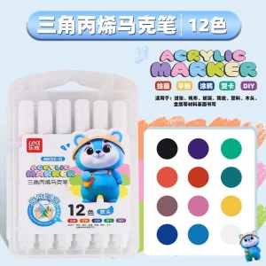 Bút Dạ / Bút Lông Màu Acylic/ Bút Màu Acrylic Marker 12 Màu Thân TAM GIÁC, Chống Nước
