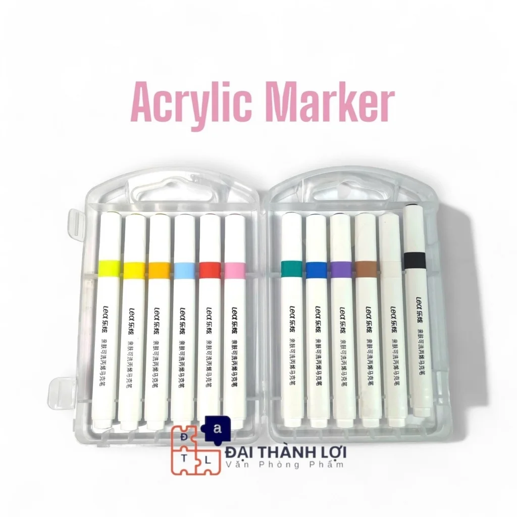 Bút Dạ / Bút Lông Màu Acylic/ Bút Màu Acrylic Marker 12 Màu Thân TAM GIÁC, Chống Nước