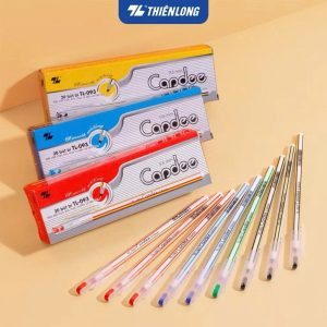 Hộp 20 Bút bi Thiên Long TL-093 ngòi 0.6mm mực xanh/đỏ/đen có nắp đậy, trọng lượng nhẹ phù hợp tốc kí