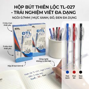 Hộp 20 Cây Bút Bi ĐTL-027 – Ngòi 0.7mm – Viết Êm, Mực Đậm Nhanh Khô – Dùng Cho Học Sinh & Văn Phòng