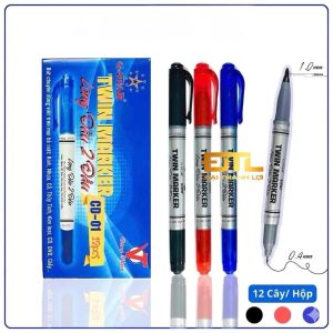 Hộp 12 cây bút lông dầu 2 đầu Gstar CD-01 Mực Xanh, Đỏ, Đen Viết Được Trên Nhiều Bề Mặt, Bút Lông Dầu Ngòi Nhỏ Mực Khôn