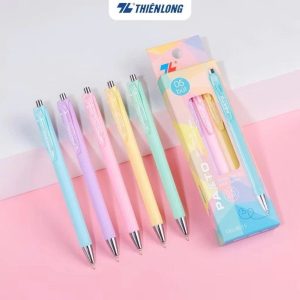 Hộp 5 cây Bút Gel bi Thiên Long Gel-B015 ngòi 0.5mm mực xanh viết trơn êm mực dầu, 5 tone pastel Gel-B015