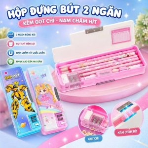 Hộp Đựng Bút Học Sinh 2 Ngăn Có Gọt Chì Nam Châm Hít Nhựa King Cho Bé Trai Và Gái