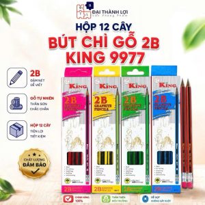 Hộp 12 Cây Bút Chì Gỗ 2B King 9977 Dành Cho Học Sinh (Giao Màu Ngẫu Nhiên)