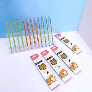 [6368] HỘP 12 Cây Bút Viết Chì Gỗ 2B Thân Sọc Đen Nhiều Màu, Nét Đậm Khó Gãy King/ 6368 Có Gôm, Gỗ Cứng, Dễ Chuốt