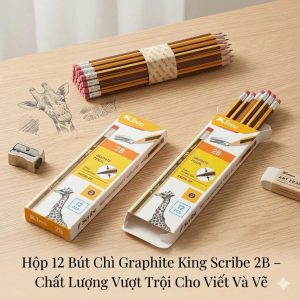 [K6228] HỘP 12 Cây Bút Viết Chì Gỗ 2B Thân Sọc Vàng, Nét Đậm Khó Gãy King/ K6228 Có Gôm, Gỗ Cứng, Dễ Chuốt