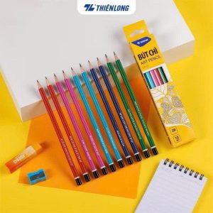 Hộp 10 Cây Bút Chì Gỗ 2B Thiên Long GP-01, Thân Lục Giác, Màu Đậm, Viết Êm
