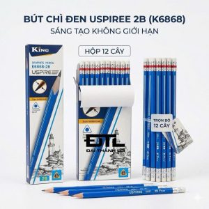 [6868] HỘP 12 Cây Bút Chì Đen / Viết Chì Đen Thân Gỗ Màu Xanh, KING_K6868 Chính Hãng Chì 2B