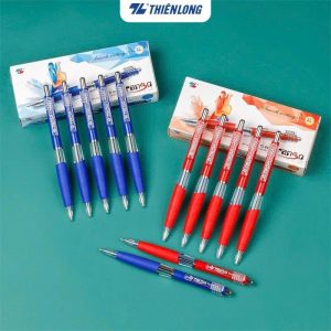 Hộp 10 Bút bi Thiên Long TL-047 0.7mm mực xanh/đỏ/đen thiết kế cân đối, nút bấm mạ crom, có đệm cầm tay