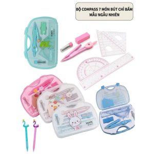 Bộ 7 Món Compa Thước Kẻ Hình Hoạt Hình Dễ Thương Dành Cho Học Sinh Giao Mẫu Ngẫu Nhiên