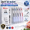 [SL101] HỘP 12 Cây Bút Viết Bi Đầu Bấm Hi-Tec King SL-101 / SL 101 Ngòi 0.5mm (Mực Xanh, Đỏ, Đen), Mực đều, Viết Êm