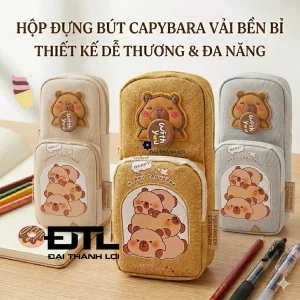 Túi đựng bút đa năng, họa tiết Capybara dụng cụ học tập nhiều lớp dung tích lớn, Phim hoạt hình Capybara