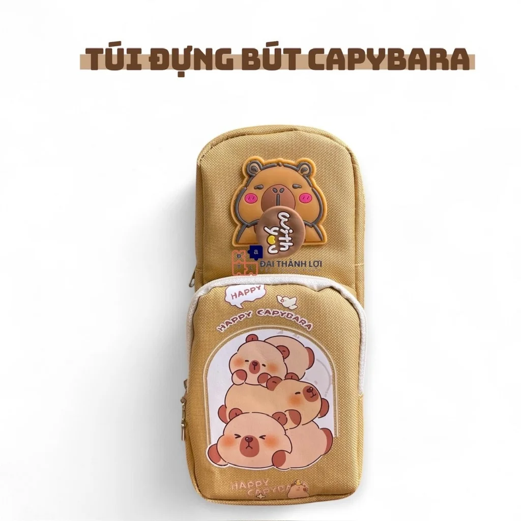 Túi đựng bút đa năng, họa tiết Capybara dụng cụ học tập nhiều lớp dung tích lớn, Phim hoạt hình Capybara