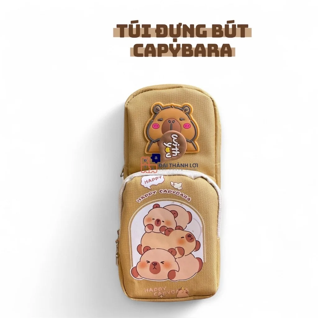 Túi đựng bút đa năng, họa tiết Capybara dụng cụ học tập nhiều lớp dung tích lớn, Phim hoạt hình Capybara