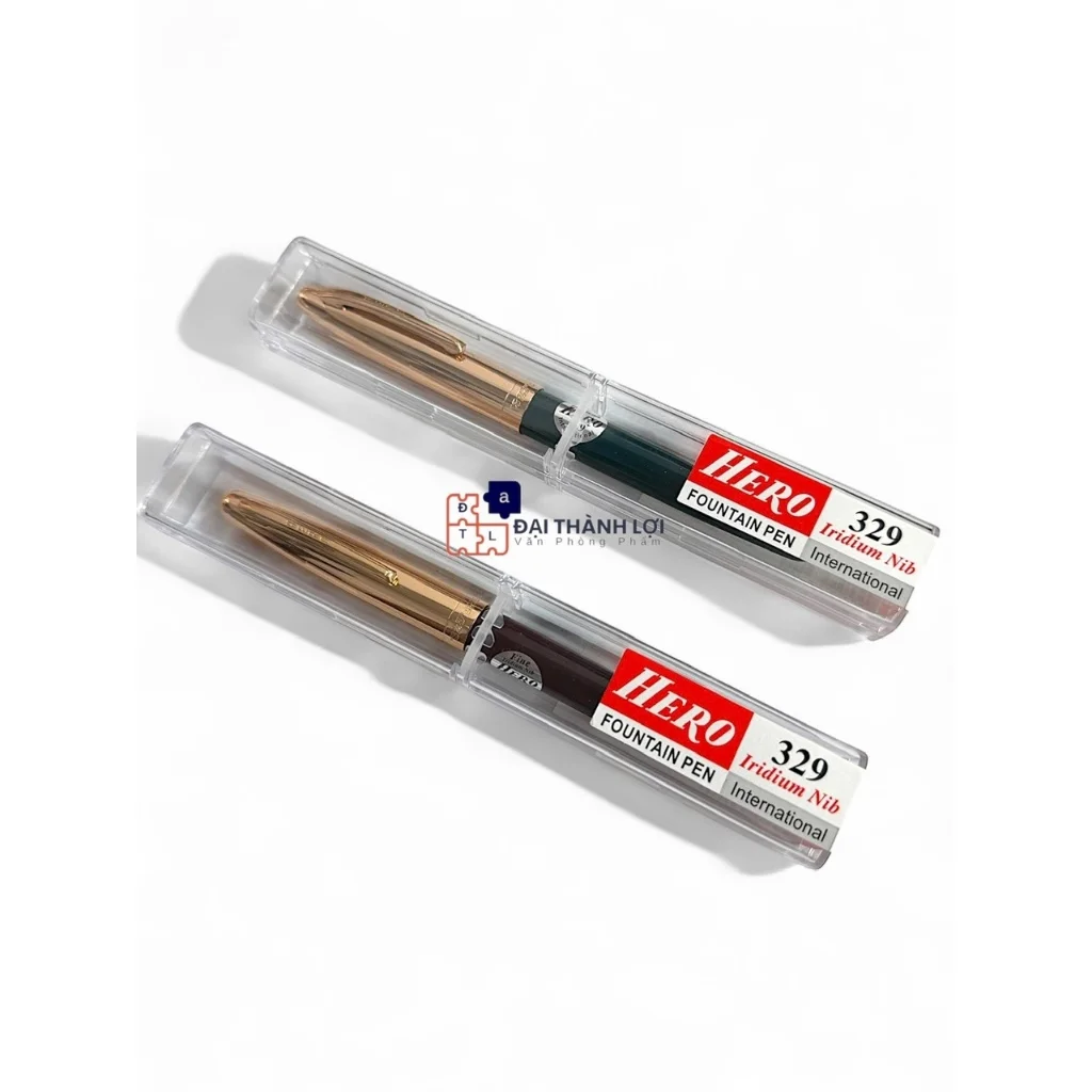 Bút Máy Ngòi Trơn / Bút Máy Bơm Mực Queen / Bút Máy Hero 329 Nắp Xi Vàng, Chính Hãng - Phiên Bản Quốc Tế