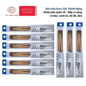 Bút Máy Ngòi Trơn / Bút Máy Bơm Mực Queen / Bút Máy Hero 336 Nắp Xi Vàng, Chính Hãng - Phiên Bản Quốc T