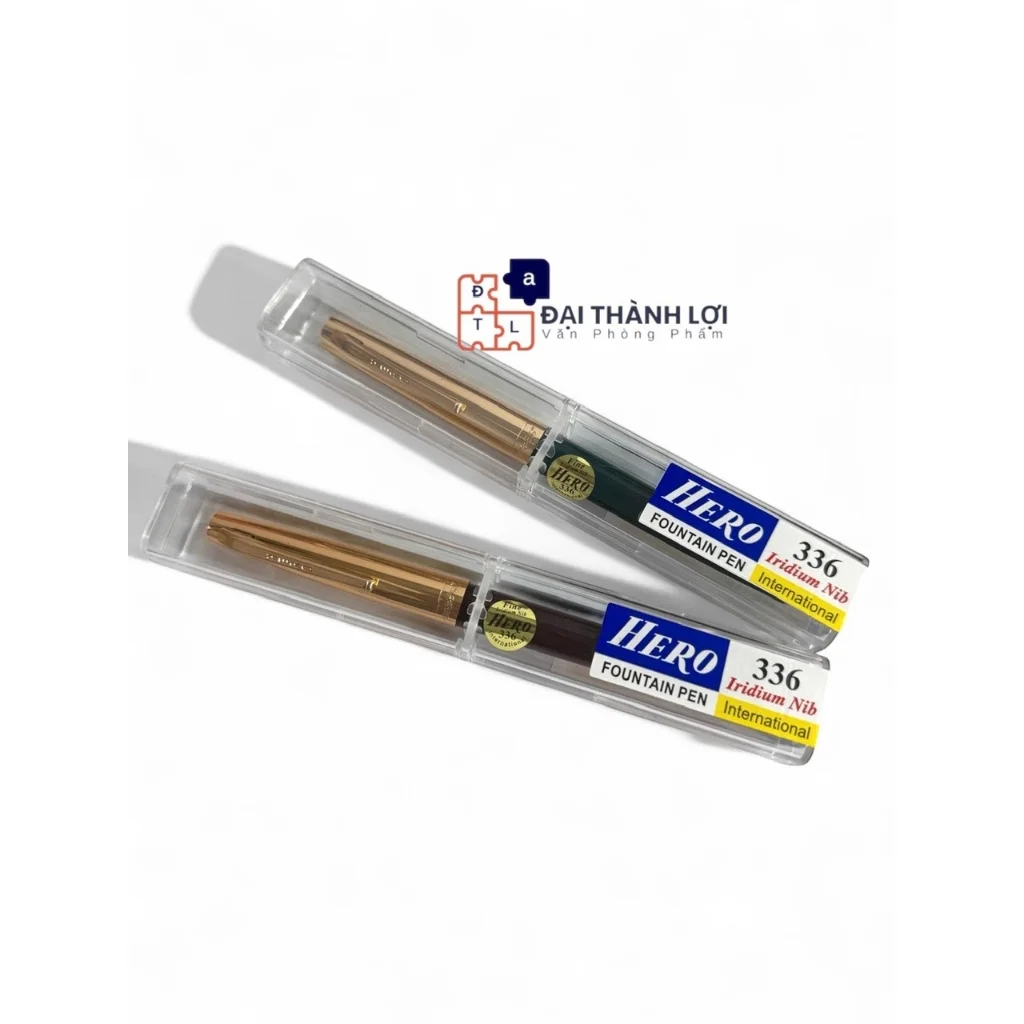 Bút Máy Ngòi Trơn / Bút Máy Bơm Mực Queen / Bút Máy Hero 336 Nắp Xi Vàng, Chính Hãng - Phiên Bản Quốc T