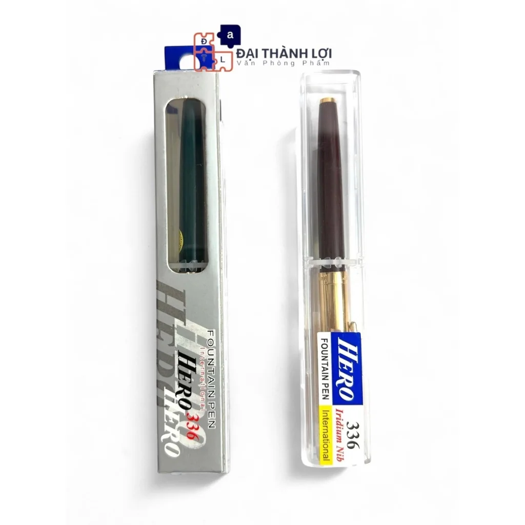 Bút Máy Ngòi Trơn / Bút Máy Bơm Mực Queen / Bút Máy Hero 336 Nắp Xi Vàng, Chính Hãng - Phiên Bản Quốc T