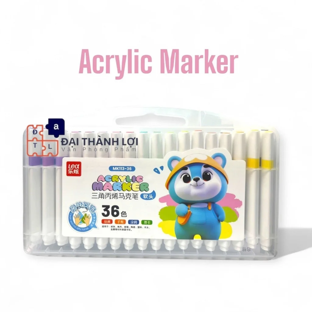 Bút Dạ / Bút Lông Màu Acylic/ Bút Màu Acrylic Marker - 36 Màu Thân TAM GIÁC, Chống Nước