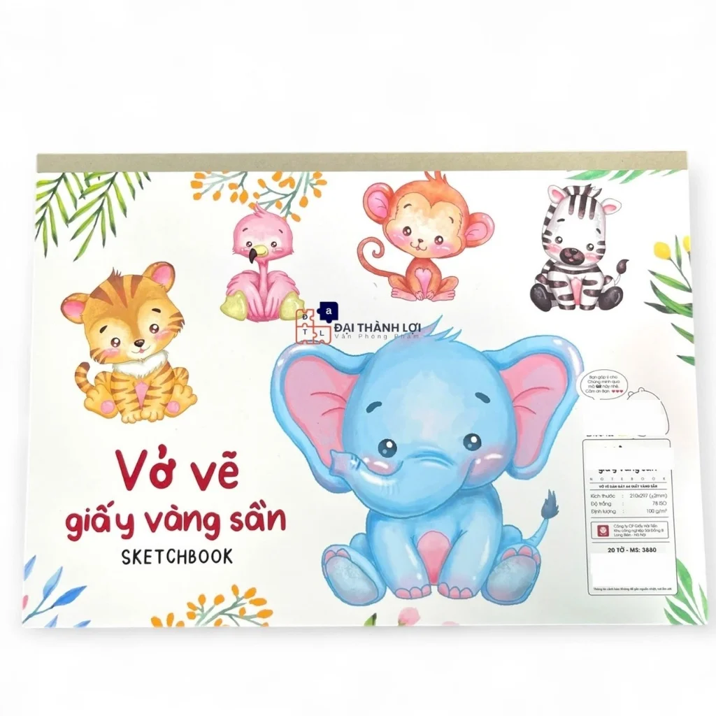 Vở Vẽ A4 HẢI TIẾN Giấy Vàng Sần, Vở Vẽ Dán Gáy Bắt Màu Tốt, Không Nhòe Màu