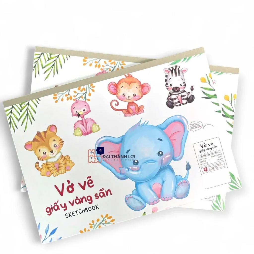 Vở Vẽ A4 HẢI TIẾN Giấy Vàng Sần, Vở Vẽ Dán Gáy Bắt Màu Tốt, Không Nhòe Màu
