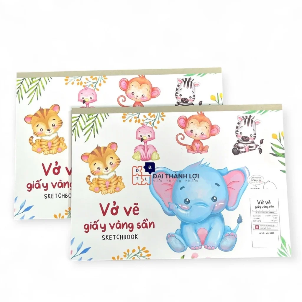 Vở Vẽ A4 HẢI TIẾN Giấy Vàng Sần, Vở Vẽ Dán Gáy Bắt Màu Tốt, Không Nhòe Màu