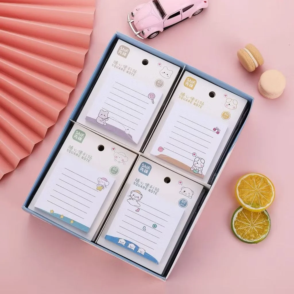 Giấy Note 60 Tờ 3x3 Có Keo 4 Kiểu Gấu Trắng Cute Ghi Chú Nhắc Nhở /Tập Nhớ Dính Shif