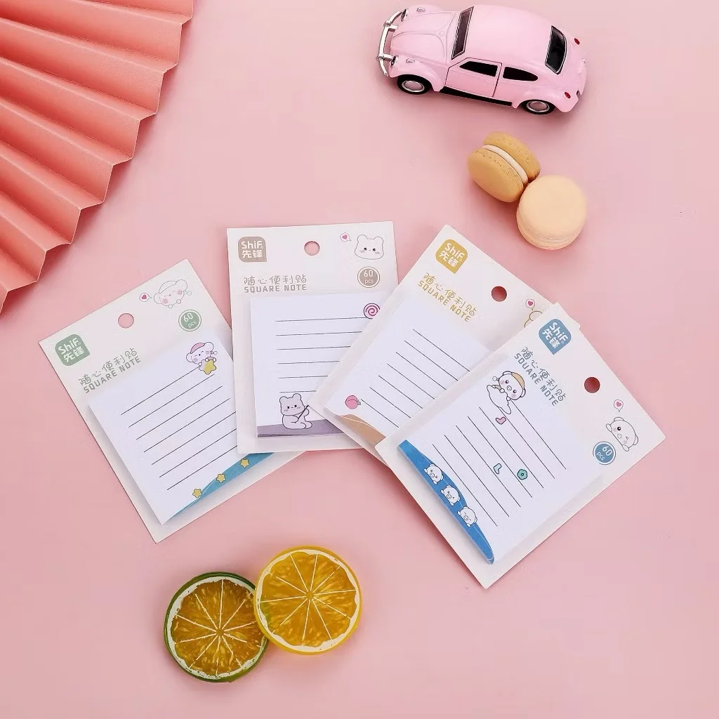 Giấy Note 60 Tờ 3x3 Có Keo 4 Kiểu Gấu Trắng Cute Ghi Chú Nhắc Nhở /Tập Nhớ Dính Shif