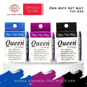 [Chính Hãng] Ống mực bút máy Queen - Đường Kính Ống Mực 3.4mm - 1 Hộp 12 Ống - 3 Màu Tím/Xanh Dương/Đen - FIC034