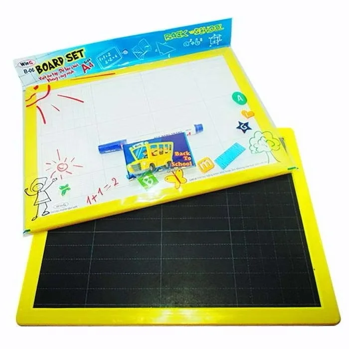 Bảng Bộ 2 Mặt / Bảng Con Học Sinh A4 WinQ Qui Lực B 06 1 Mặt Bút Lông, 1 Mặt Phấn Kèm Moust Lau Bảng