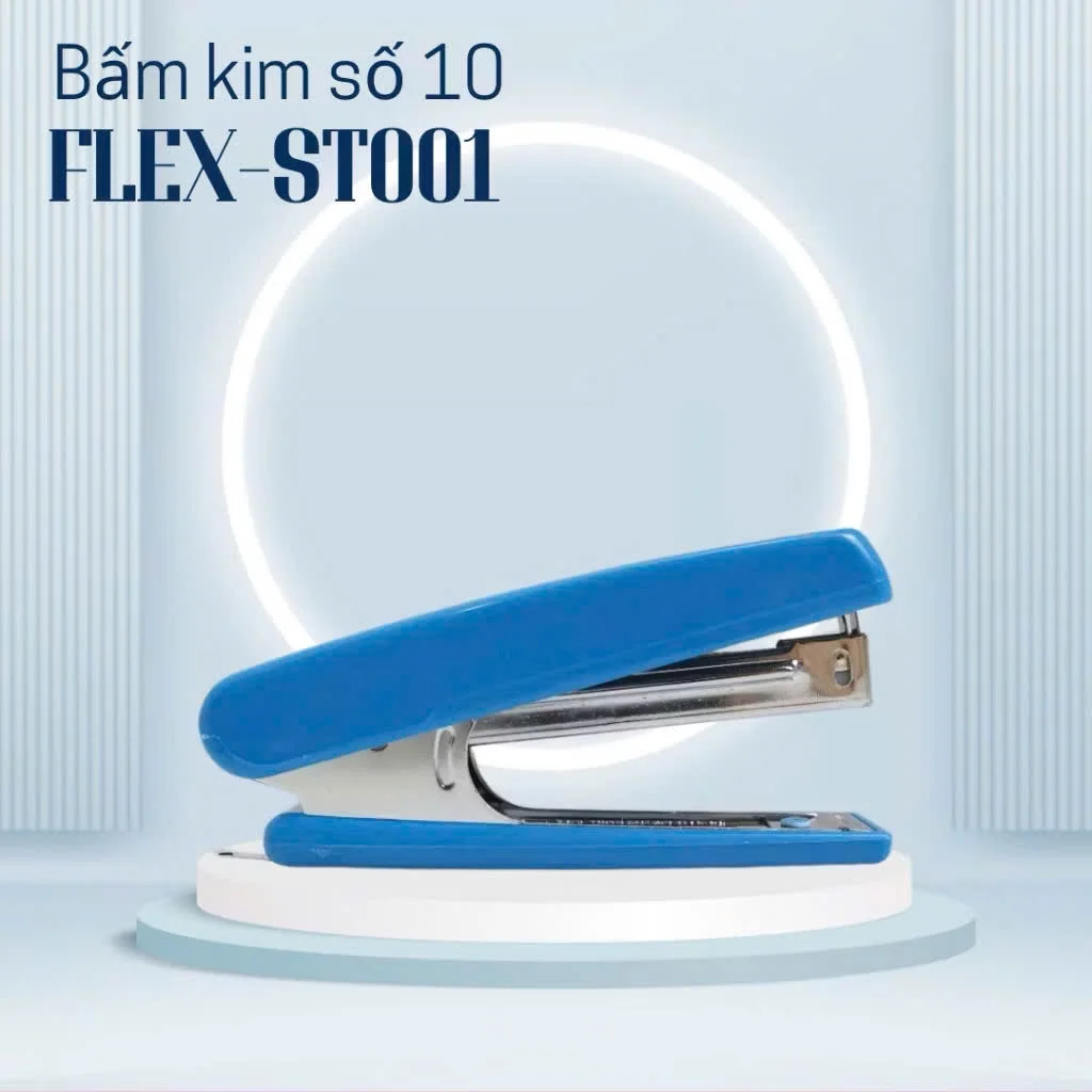 Bấm kim số 10 FLEX-ST001 hộp 12/300 bấm được 12 tờ màu xanh dương