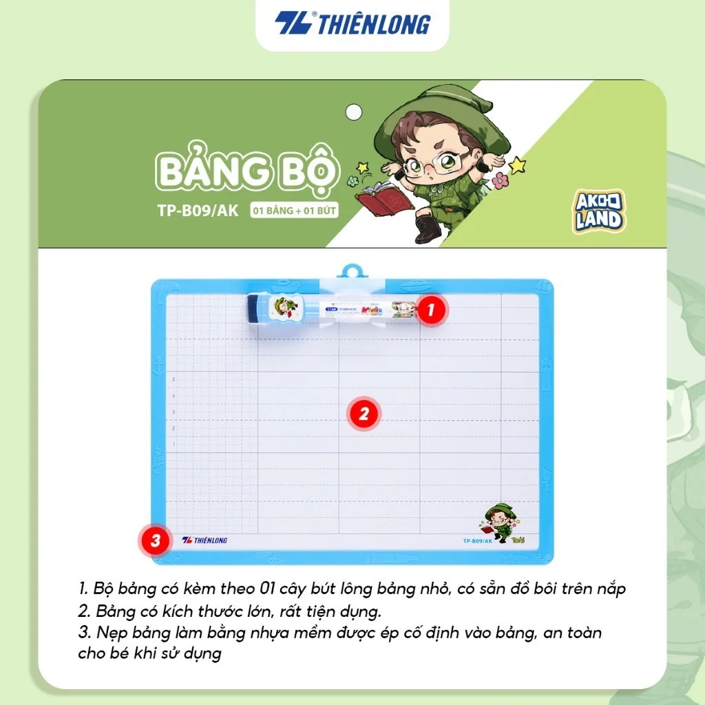 Bảng học sinh 2 mặt Thiên Long TP-B09/AK / B-023/AK Nhân vật Akooland thế giới học cụ thần kỳ