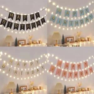 Băng rôn chữ Happy Birthday đuôi cá sinh nhật đầy đủ màu sắc pastel và kiểu dáng Hàn Quốc