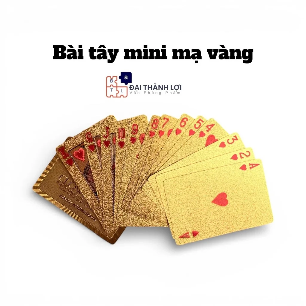 Bộ bài tây nhựa cứng cute mini đẹp mạ vàng , tú lơ khơ mạ vàng mang nhiều tài lộc,may mắn