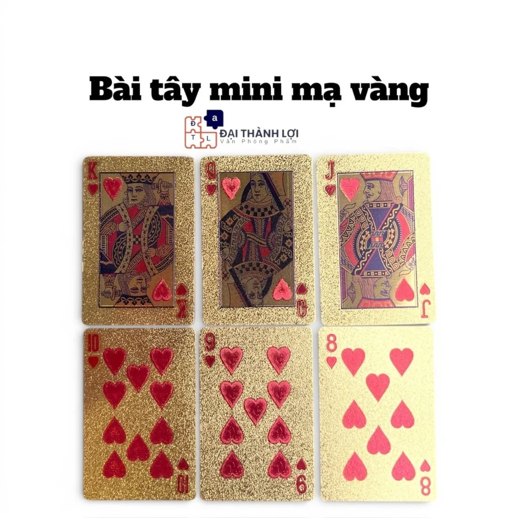 Bộ bài tây nhựa cứng cute mini đẹp mạ vàng , tú lơ khơ mạ vàng mang nhiều tài lộc,may mắn