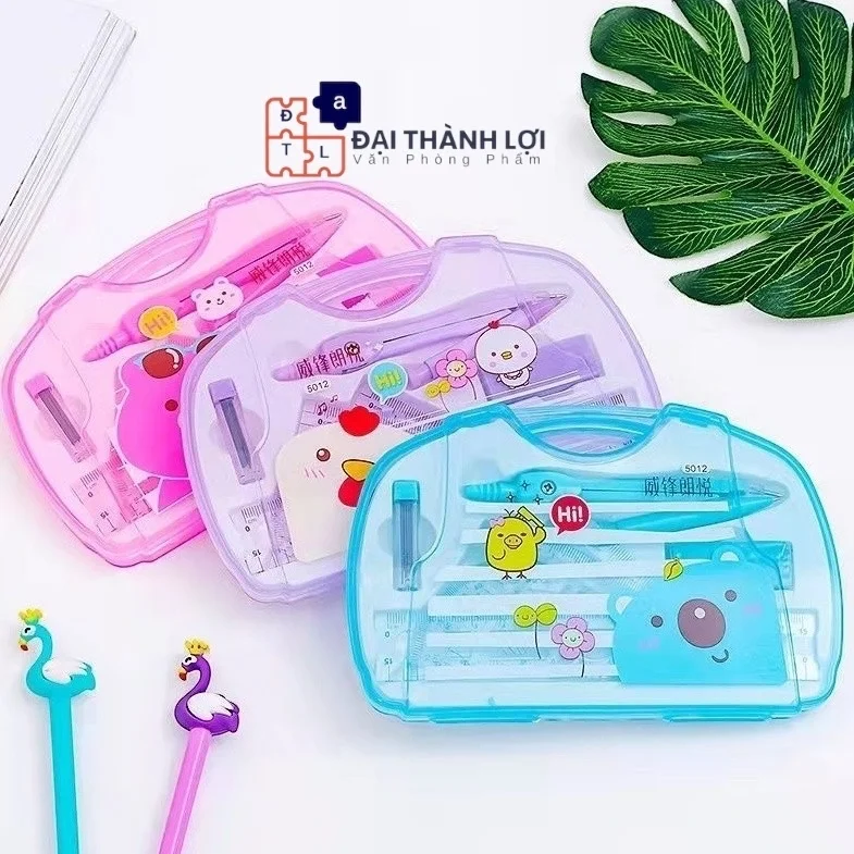 Bộ compa thước kẻ 7 món chính hãng đẹp và tiện lợi cho học sinh Giao Ngẫu Nhiên Mẫu