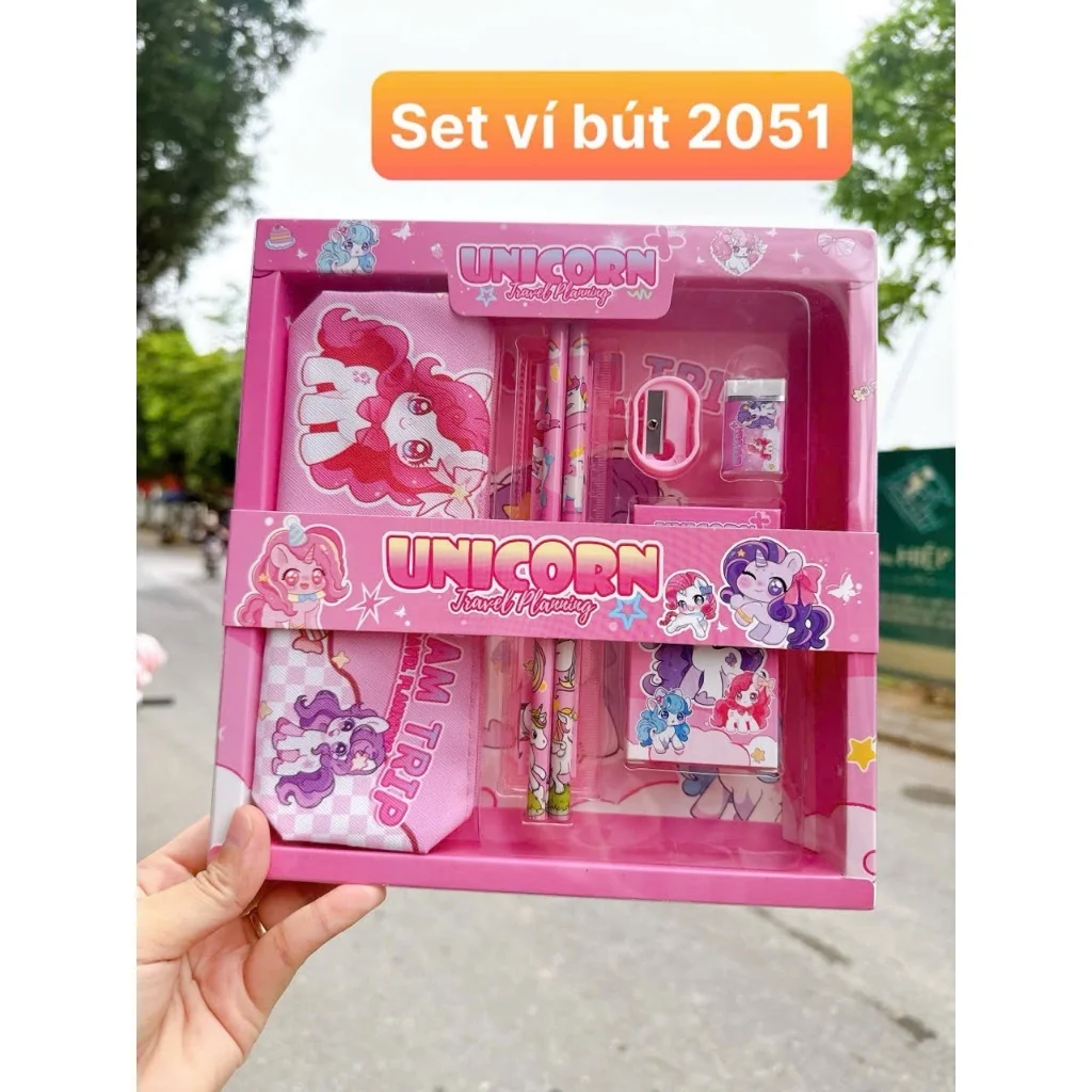 Bộ dụng cụ học tập 7 món cho học sinh (loại đẹp, dày dặn), bộ đồ dùng học tập họa tiết hoạt hình đáng yêu cho bé