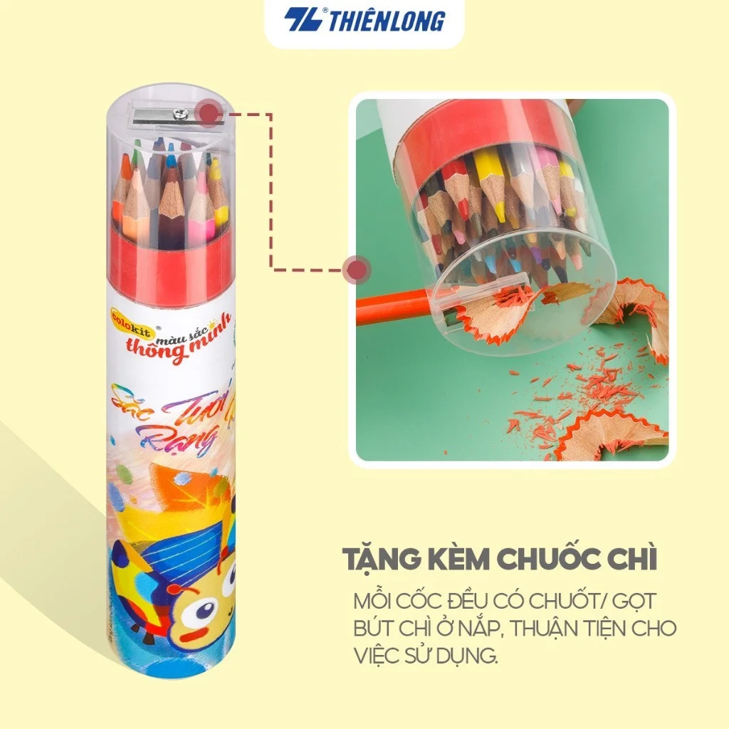 Bút Chì Màu Dạng Lon Thiên Long Colokit 12/24/36 Màu Có Chuốt CPC-C020, CPC-C021,C PC-C022