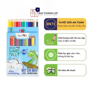 Bút chì màu Smartkids 12/18/24 màu tô dành cho bé từ 6 tuổi đến 12 tuổi, màu sắc tươi sáng