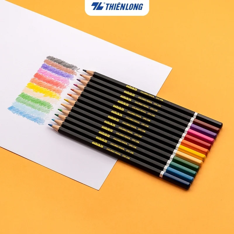 Bút chì màu thân gỗ tự nhiên cao cấp Thiên Long CPC-C06- 12 màu, không độc hại- An toàn cho bé vẽ tranh, tô màu