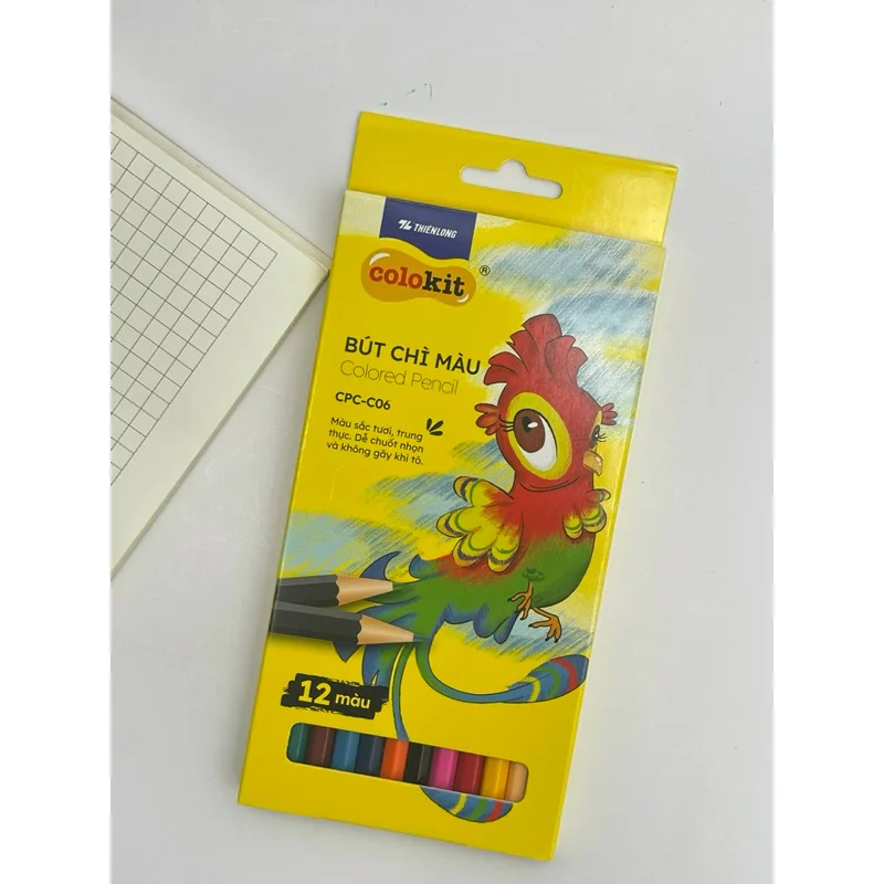 Bút chì màu thân gỗ tự nhiên cao cấp Thiên Long CPC-C06- 12 màu, không độc hại- An toàn cho bé vẽ tranh, tô màu