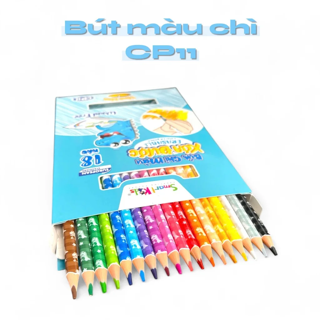 Bút chì màu xóa được Smartkids Dino Wood Free 12/18/24 màu tô an toàn dành cho bé từ 6 tuổi trở lên