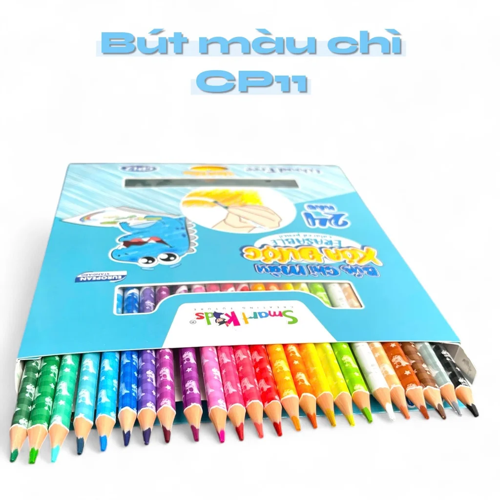 Bút chì màu xóa được Smartkids Dino Wood Free 12/18/24 màu tô an toàn dành cho bé từ 6 tuổi trở lên