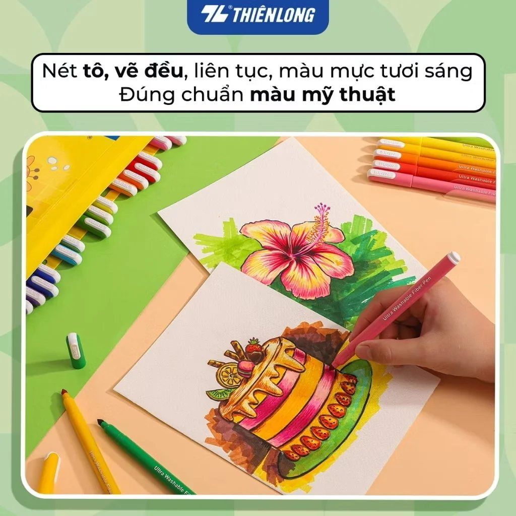 Bút lông 12/24 màu rửa siêu sạch - Ultra Washable Fiber Pen Thiên Long Colokit