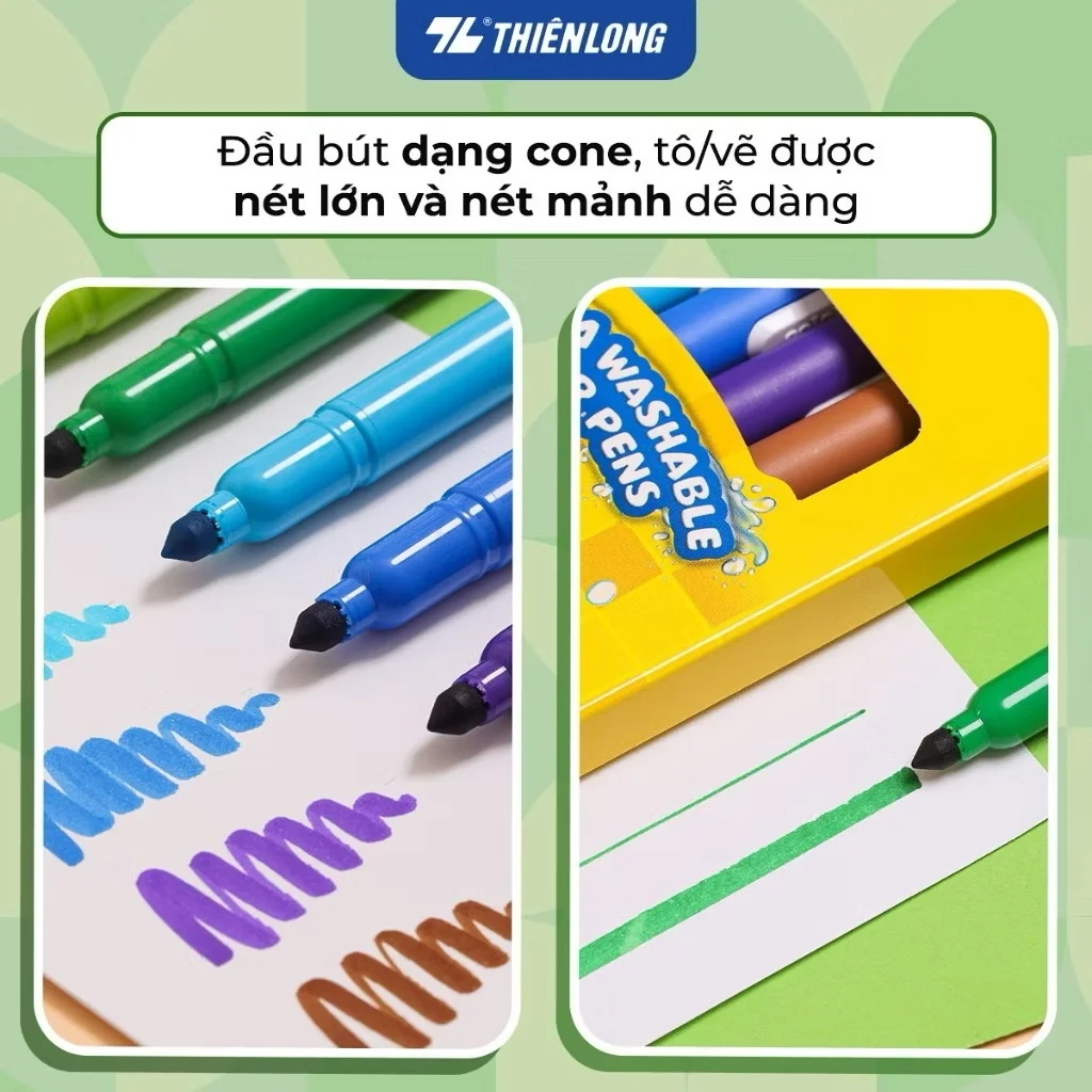 Bút lông 12/24 màu rửa siêu sạch - Ultra Washable Fiber Pen Thiên Long Colokit