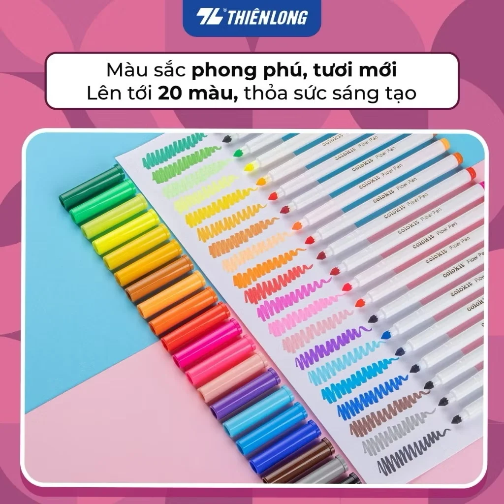 Bút lông màu Fiber Pen Thiên Long Colokit FP-C03 20 màu - Bút lông màu, bút dạ rửa được, mực an toàn tiêu chuẩn Châu Âu