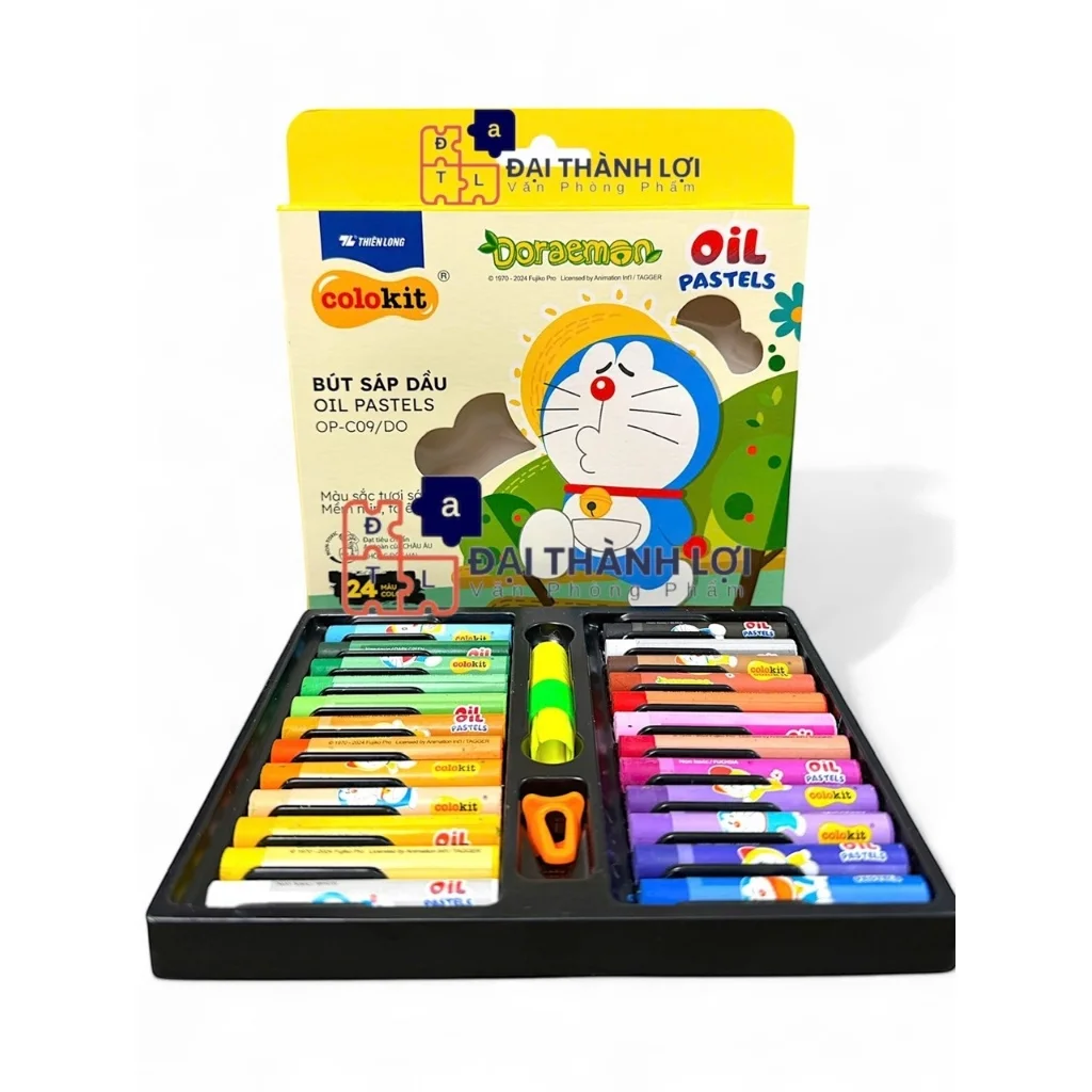 Bút sáp dầu học sinh màu Pastel Thiên Long Colokit phiên bản Doraemon OP-C09/DO 24 màu - tặng kẹp chống bẩn và chuốt sáp